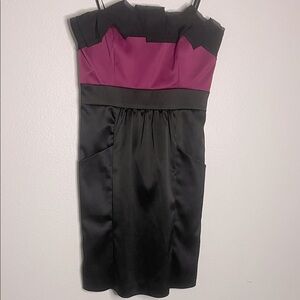 Max & Cleo Strapless Black and Magenta Dress Size 2 PTP 15” Length 28” EUC